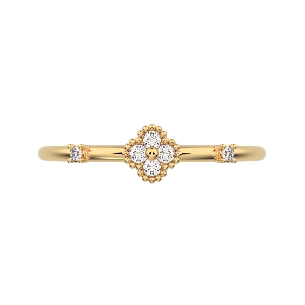 0.08 ct Round Cut Moissanite dainty Minimalist floral clover leaf cluster halo light 14K / 18K Solid Yellow Gold everyday ring