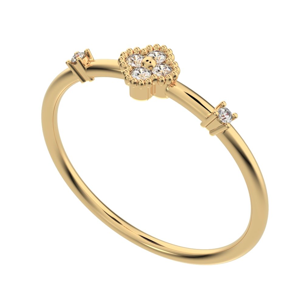 0.08 ct Round Cut Simulated Clear Diamond dainty Minimalist floral clover leaf cluster halo light 14K / 18K Solid Yellow Gold everyday ring