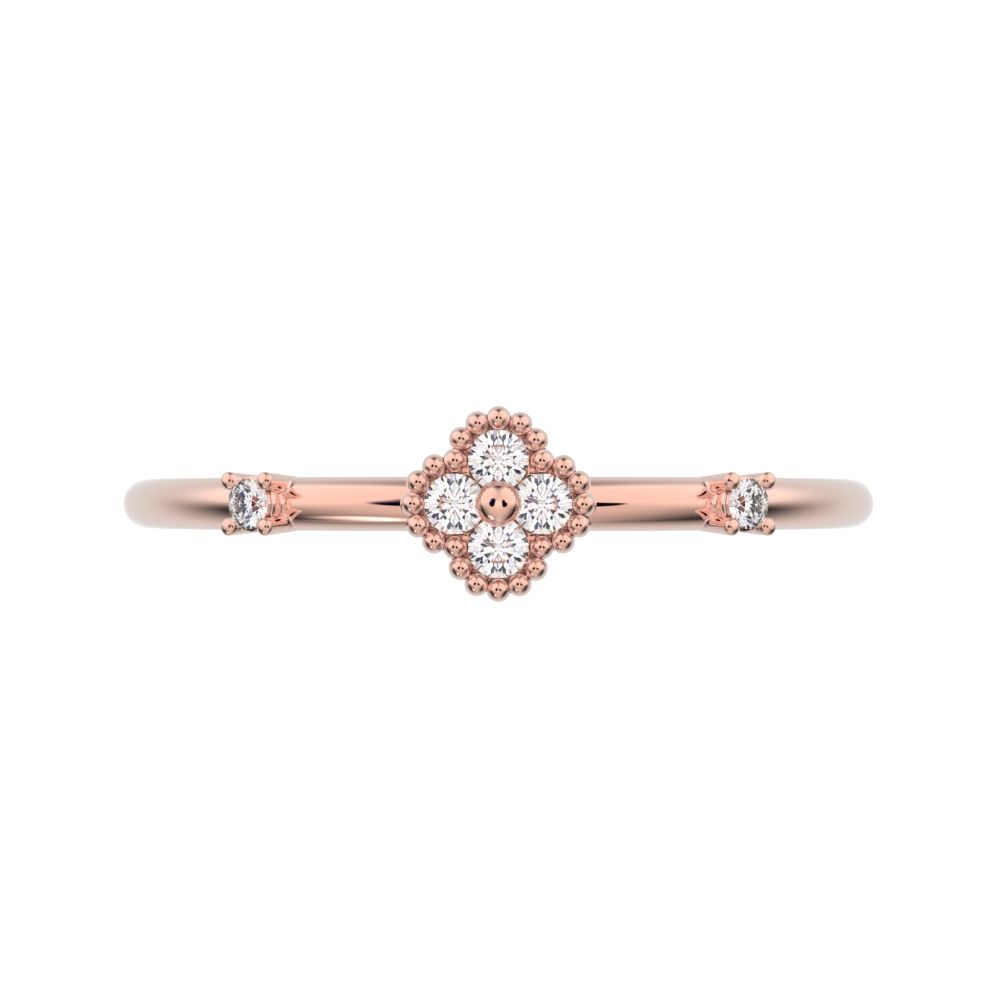 0.08 ct Round Cut Simulated Clear Diamond dainty Minimalist floral clover leaf cluster halo light 14K / 18K Solid Rose Gold everyday ring