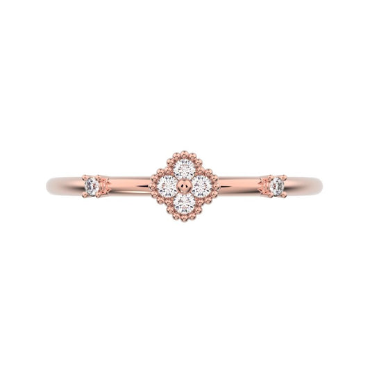 0.08 ct Round Cut Simulated Clear Diamond dainty Minimalist floral clover leaf cluster halo light 14K / 18K Solid Rose Gold everyday ring