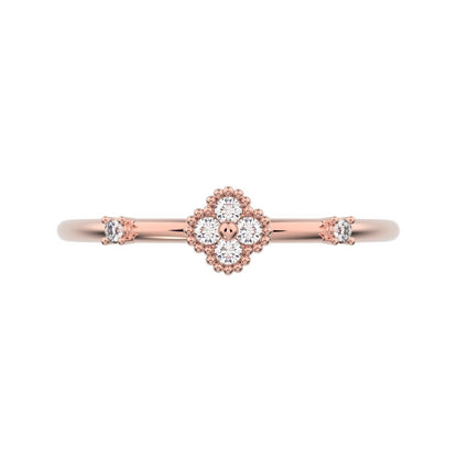 0.08 ct Round Cut Moissanite dainty Minimalist floral clover leaf cluster halo light 14K / 18K Solid Rose Gold everyday ring