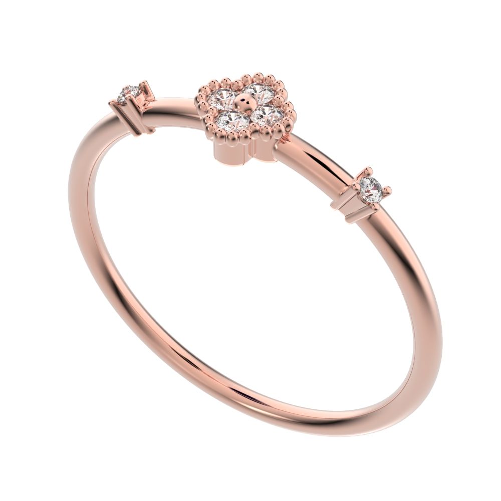 0.08 ct Round Cut Simulated Clear Diamond dainty Minimalist floral clover leaf cluster halo light 14K / 18K Solid Rose Gold everyday ring