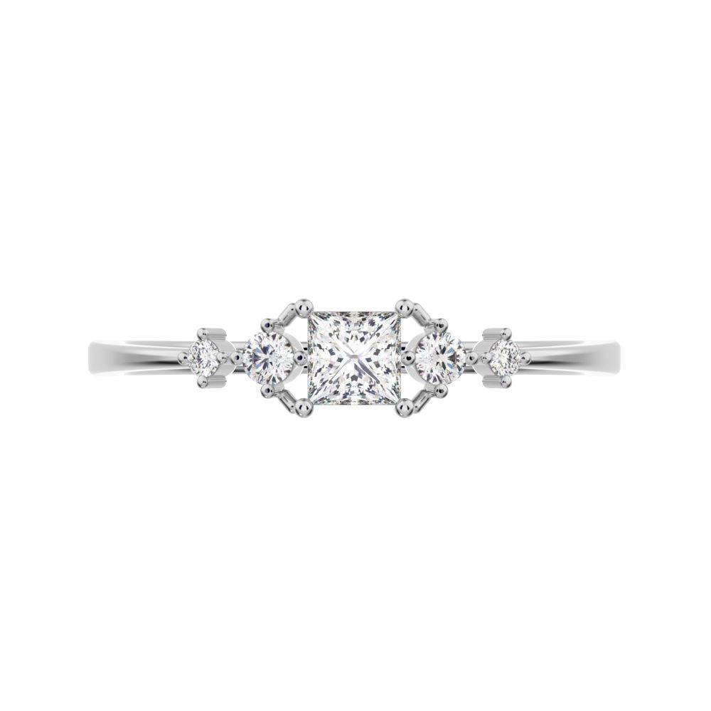 0.25 ct Princess Cut Simulated Clear Diamond dainty Minimalist solitaire with accents halo simple 14K / 18K Solid White Gold everyday ring