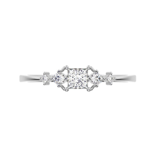 0.25 ct Princess Cut Simulated Clear Diamond dainty Minimalist solitaire with accents halo simple 14K / 18K Solid White Gold everyday ring