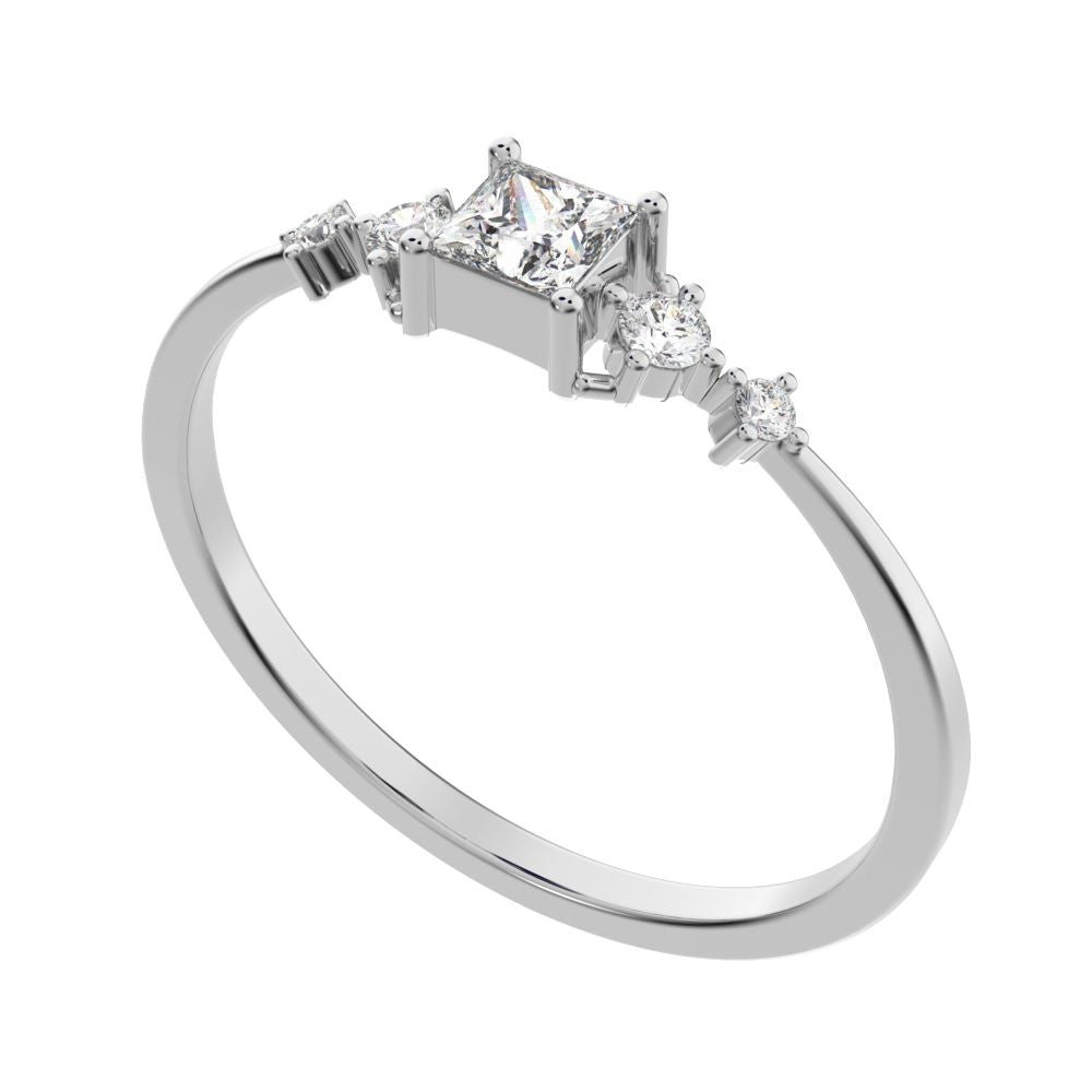 0.25 ct Princess Cut Simulated Clear Diamond dainty Minimalist solitaire with accents halo simple 14K / 18K Solid White Gold everyday ring