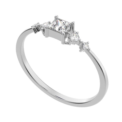 0.25 ct Princess Cut Simulated Clear Diamond dainty Minimalist solitaire with accents halo simple 14K / 18K Solid White Gold everyday ring