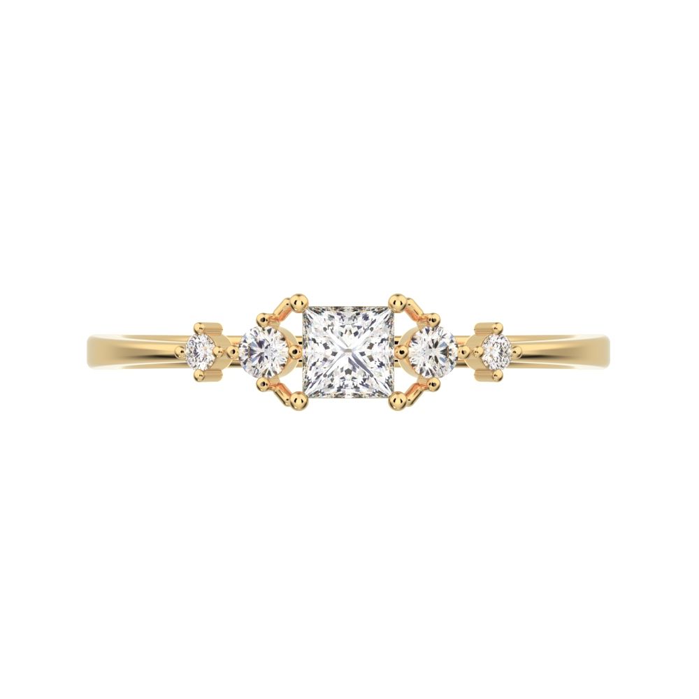 0.25 ct Princess Cut Simulated Clear Diamond dainty Minimalist solitaire with accents halo simple 14K / 18K Solid Yellow Gold everyday ring