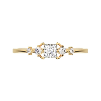 0.25 ct Princess Cut Simulated Clear Diamond dainty Minimalist solitaire with accents halo simple 14K / 18K Solid Yellow Gold everyday ring