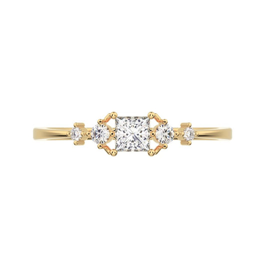 0.25 ct Princess Cut Moissanite dainty Minimalist solitaire with accents halo simple light 14K / 18K Solid Yellow Gold everyday ring