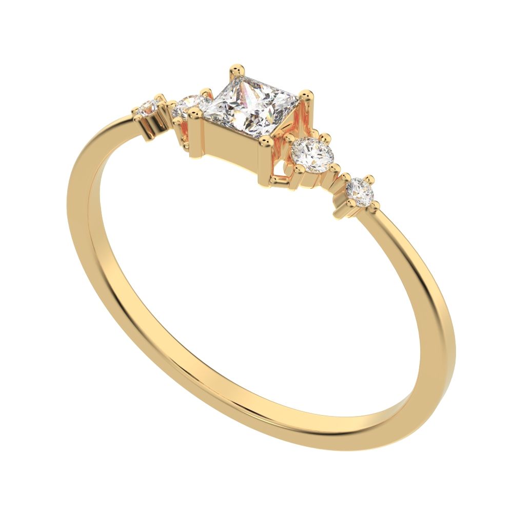 0.25 ct Princess Cut Simulated Clear Diamond dainty Minimalist solitaire with accents halo simple 14K / 18K Solid Yellow Gold everyday ring