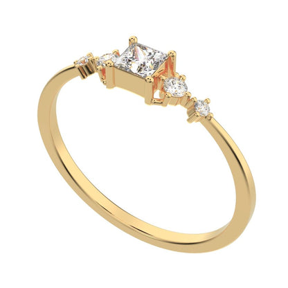 0.25 ct Princess Cut Simulated Clear Diamond dainty Minimalist solitaire with accents halo simple 14K / 18K Solid Yellow Gold everyday ring