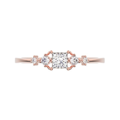 0.25 ct Princess Cut Moissanite dainty Minimalist solitaire with accents halo simple light 14K / 18K Solid Rose Gold everyday ring