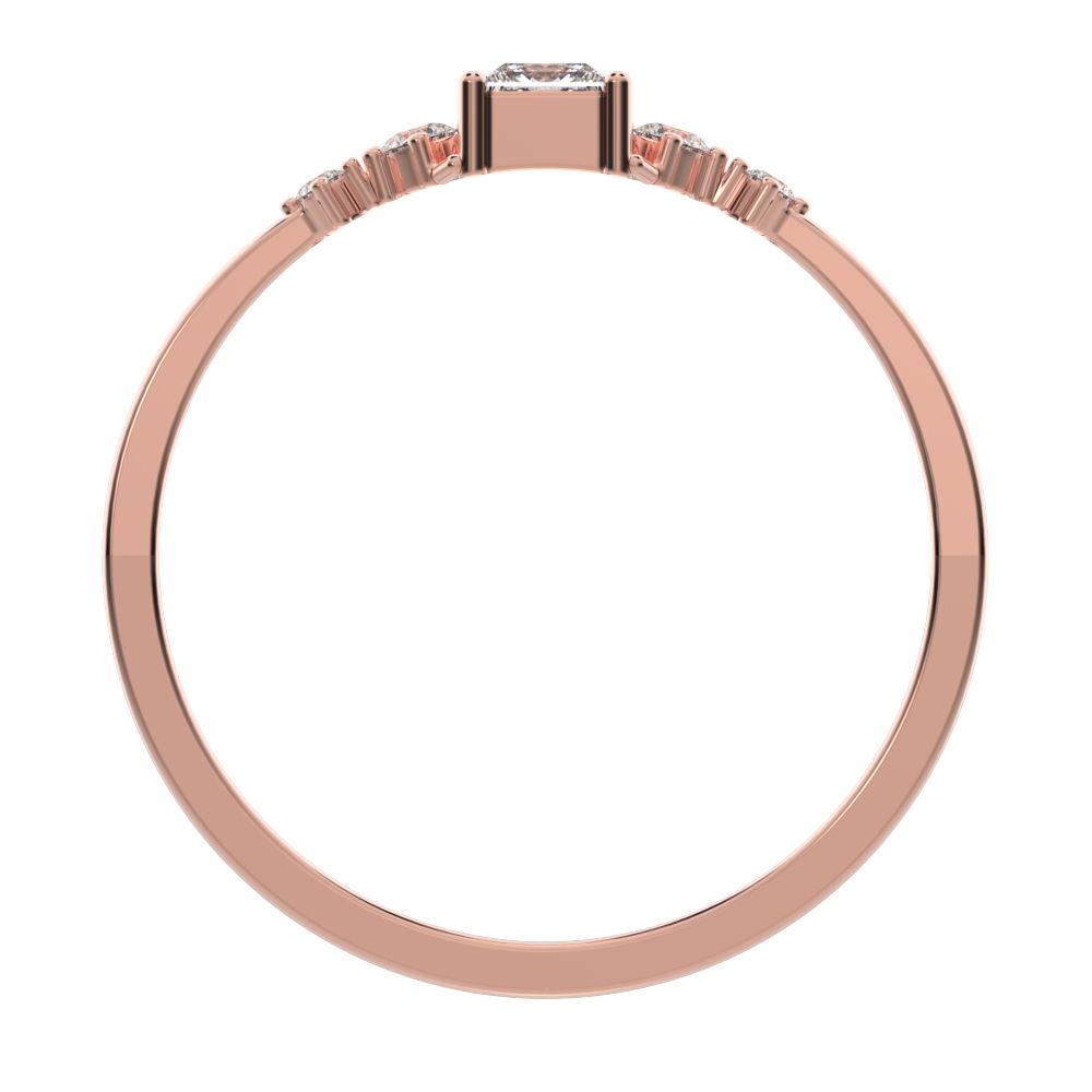0.25 ct Princess Cut Moissanite dainty Minimalist solitaire with accents halo simple light 14K / 18K Solid Rose Gold everyday ring