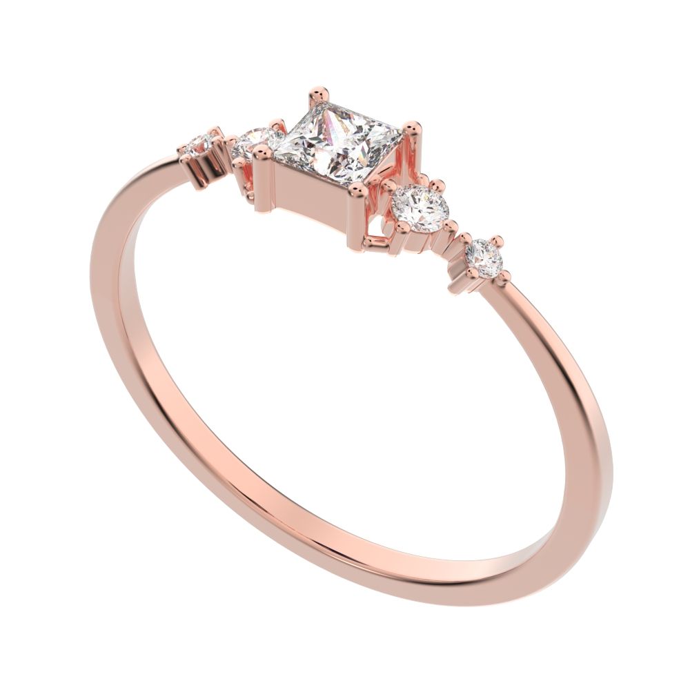 0.25 ct Princess Cut Simulated Clear Diamond dainty Minimalist solitaire with accents halo simple 14K / 18K Solid Rose Gold everyday ring