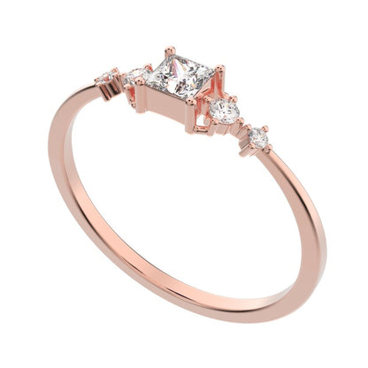 0.25 ct Princess Cut Moissanite dainty Minimalist solitaire with accents halo simple light 14K / 18K Solid Rose Gold everyday ring