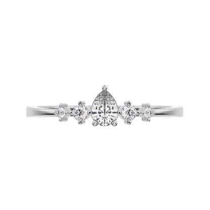 0.25 ct Pear Cut Moissanite dainty Minimalist solitaire with accents halo simple light cluster 14K / 18K Solid White Gold everyday ring