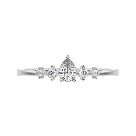 0.25 ct Pear Cut Moissanite dainty Minimalist solitaire with accents halo simple light cluster 14K / 18K Solid White Gold everyday ring