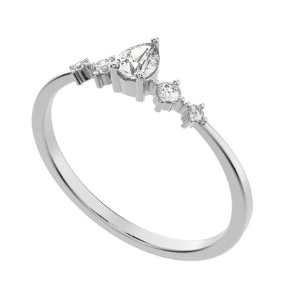 0.25 ct Pear Cut Simulated Clear Diamond dainty Minimalist solitaire with accents halo simple 14K / 18K Solid White Gold everyday ring