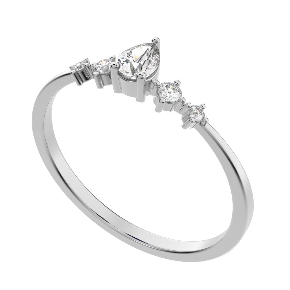 0.25 ct Pear Cut Moissanite dainty Minimalist solitaire with accents halo simple light cluster 14K / 18K Solid White Gold everyday ring