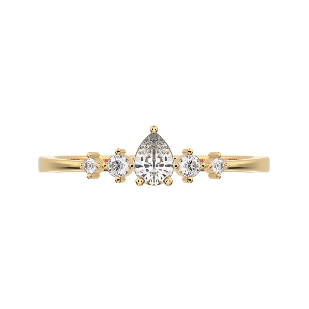 0.25 ct Pear Cut Simulated Clear Diamond dainty Minimalist solitaire with accents halo simple 14K / 18K Solid Yellow Gold everyday ring