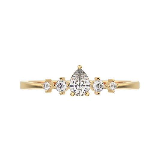 0.25 ct Pear Cut Simulated Clear Diamond dainty Minimalist solitaire with accents halo simple 14K / 18K Solid Yellow Gold everyday ring