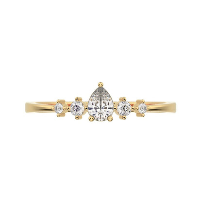 0.25 ct Pear Cut Moissanite dainty Minimalist solitaire with accents halo simple light cluster 14K / 18K Solid Yellow Gold everyday ring