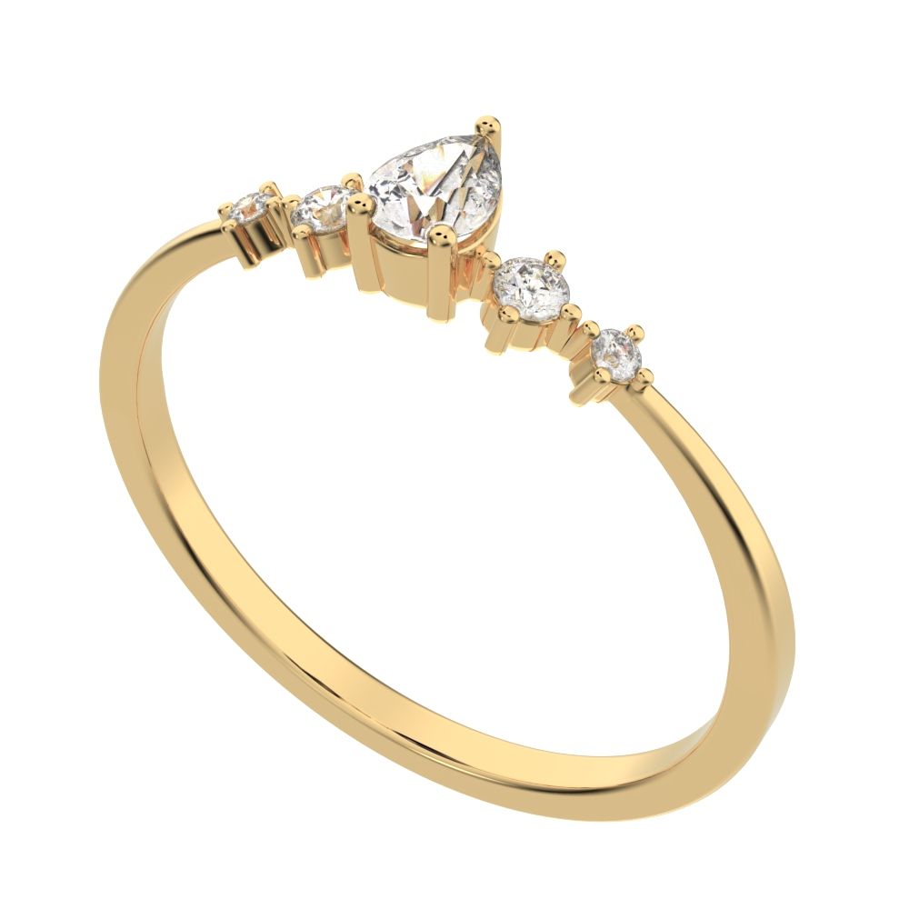 0.25 ct Pear Cut Moissanite dainty Minimalist solitaire with accents halo simple light cluster 14K / 18K Solid Yellow Gold everyday ring