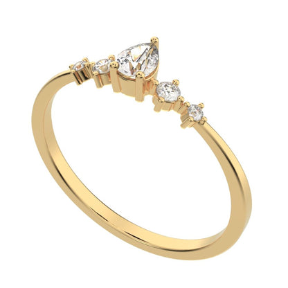 0.25 ct Pear Cut Moissanite dainty Minimalist solitaire with accents halo simple light cluster 14K / 18K Solid Yellow Gold everyday ring