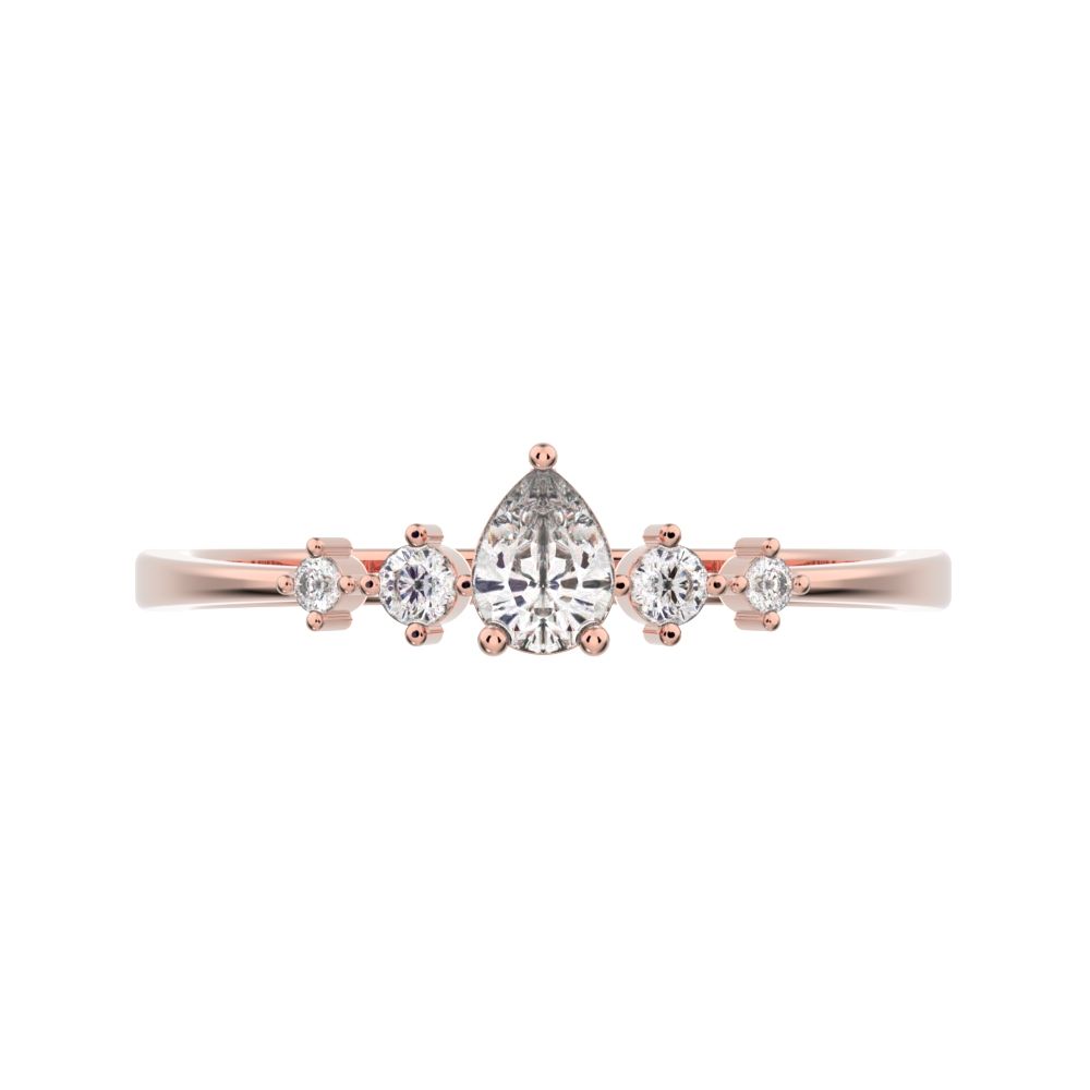 0.25 ct Pear Cut Simulated Clear Diamond dainty Minimalist solitaire with accents halo simple 14K / 18K Solid Rose Gold everyday ring