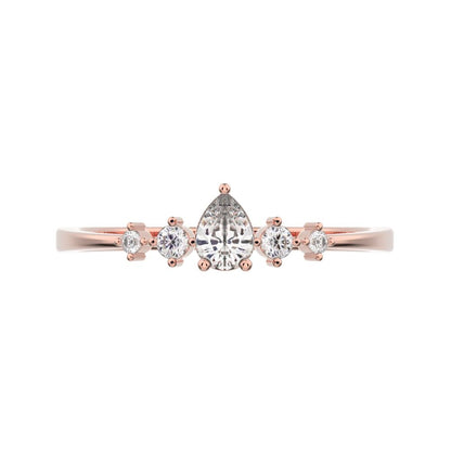 0.25 ct Pear Cut Simulated Clear Diamond dainty Minimalist solitaire with accents halo simple 14K / 18K Solid Rose Gold everyday ring