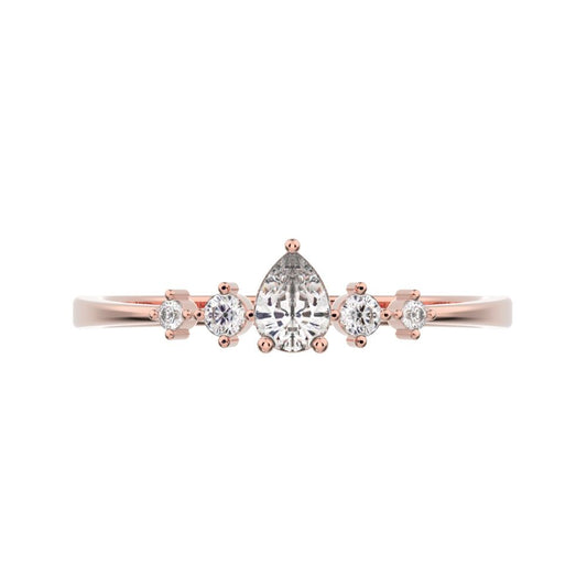 0.25 ct Pear Cut Moissanite dainty Minimalist solitaire with accents halo simple light cluster 14K / 18K Solid Rose Gold everyday ring