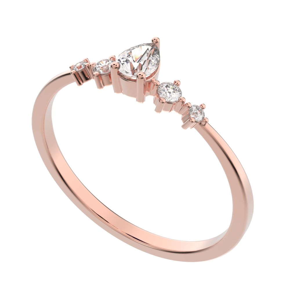 0.25 ct Pear Cut Simulated Clear Diamond dainty Minimalist solitaire with accents halo simple 14K / 18K Solid Rose Gold everyday ring