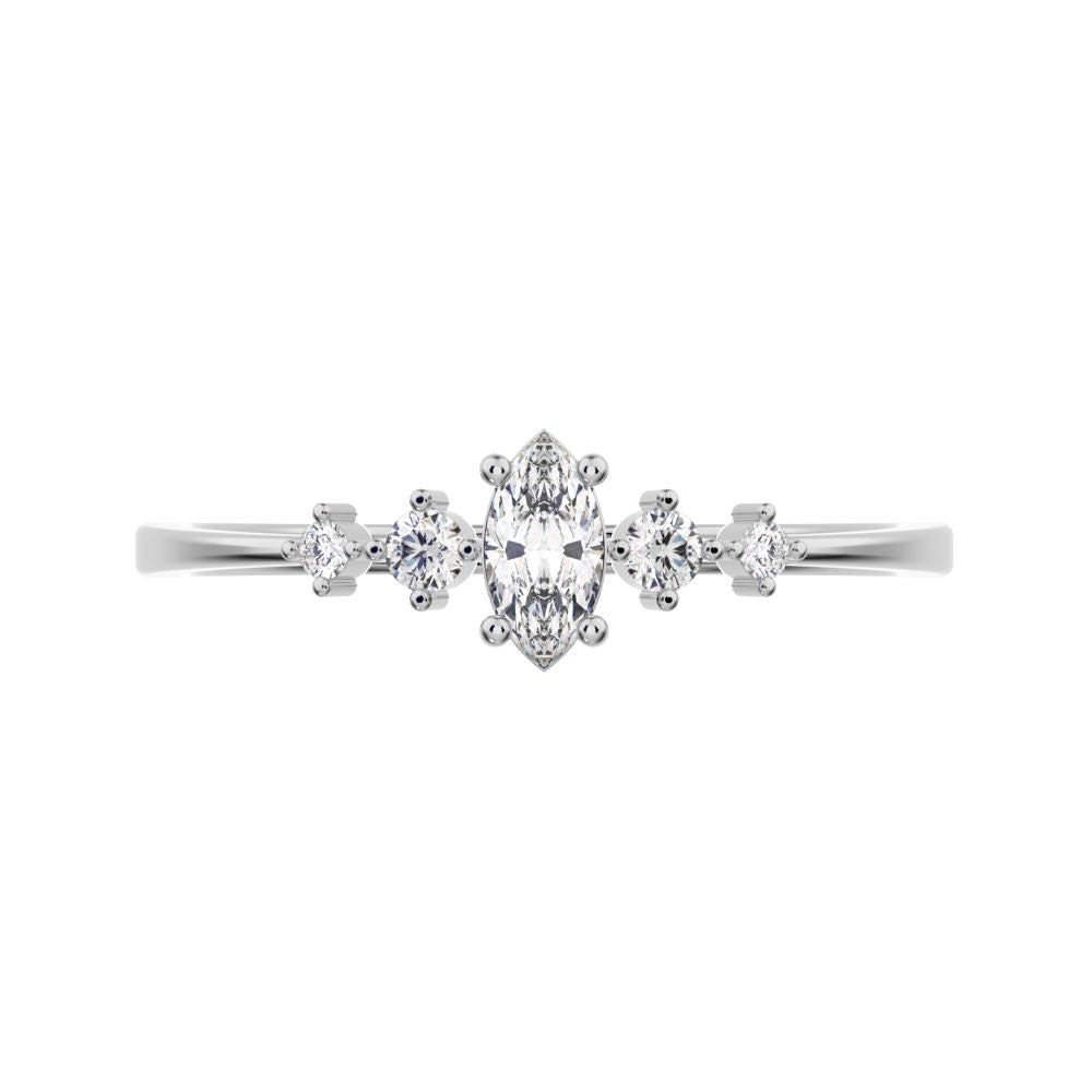 0.21 ct Marquise Cut Simulated Clear Diamond dainty Minimalist solitaire with accents halo simple 14K / 18K Solid White Gold everyday ring