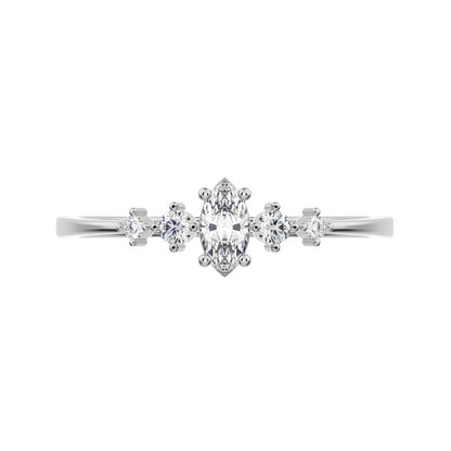 0.21 ct Marquise Cut Moissanite dainty Minimalist solitaire with accents halo simple light cluster 14K / 18K Solid White Gold everyday ring