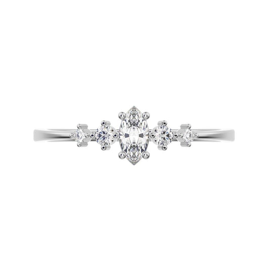 0.21 ct Marquise Cut Moissanite dainty Minimalist solitaire with accents halo simple light cluster 14K / 18K Solid White Gold everyday ring