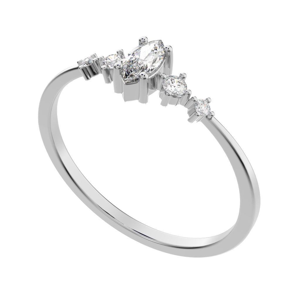 0.21 ct Marquise Cut Moissanite dainty Minimalist solitaire with accents halo simple light cluster 14K / 18K Solid White Gold everyday ring