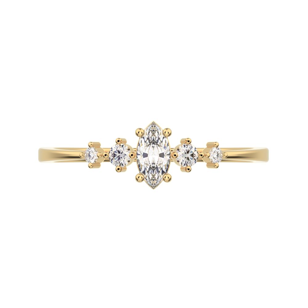 0.21 ct Marquise Cut Simulated Clear Diamond dainty Minimalist solitaire with accents halo simple 14K / 18K Solid Yellow Gold everyday ring