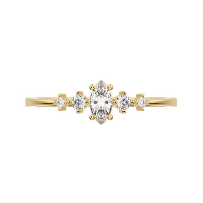 0.21 ct Marquise Cut Simulated Clear Diamond dainty Minimalist solitaire with accents halo simple 14K / 18K Solid Yellow Gold everyday ring