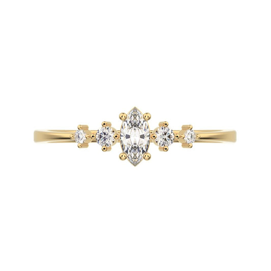 0.21 ct Marquise Cut Simulated Clear Diamond dainty Minimalist solitaire with accents halo simple 14K / 18K Solid Yellow Gold everyday ring