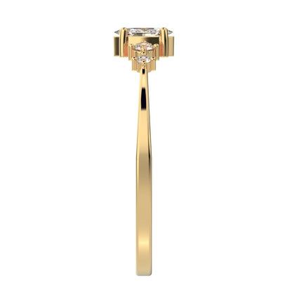 0.21 ct Marquise Cut Moissanite dainty Minimalist solitaire with accents halo simple cluster 14K / 18K Solid Yellow Gold everyday ring