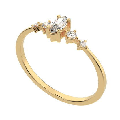 0.21 ct Marquise Cut Simulated Clear Diamond dainty Minimalist solitaire with accents halo simple 14K / 18K Solid Yellow Gold everyday ring