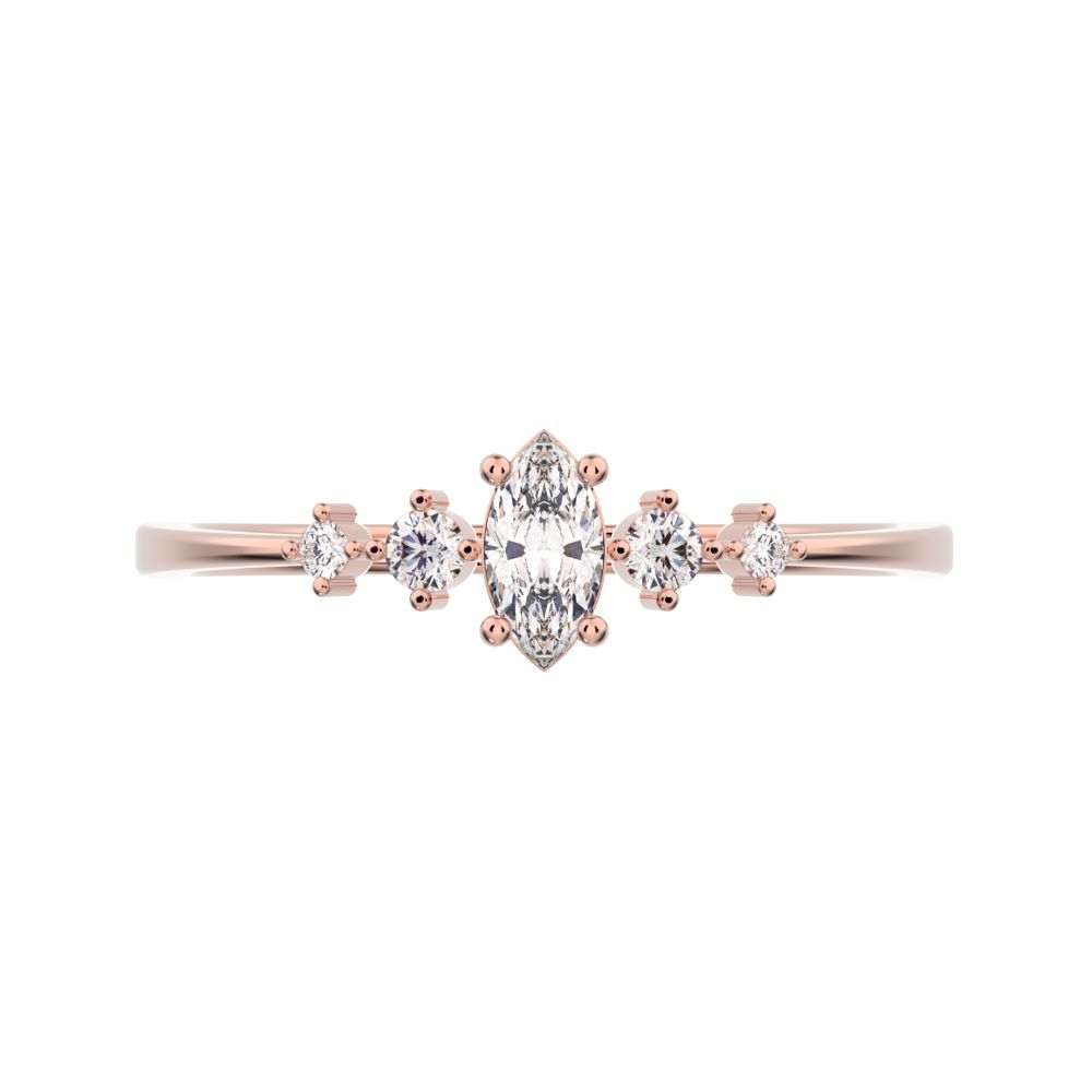 0.21 ct Marquise Cut Simulated Clear Diamond dainty Minimalist solitaire with accents halo simple 14K / 18K Solid Rose Gold everyday ring