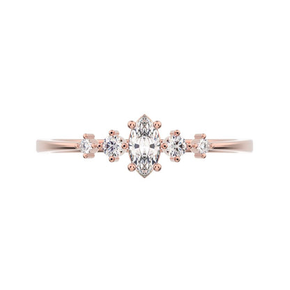 0.21 ct Marquise Cut Simulated Clear Diamond dainty Minimalist solitaire with accents halo simple 14K / 18K Solid Rose Gold everyday ring