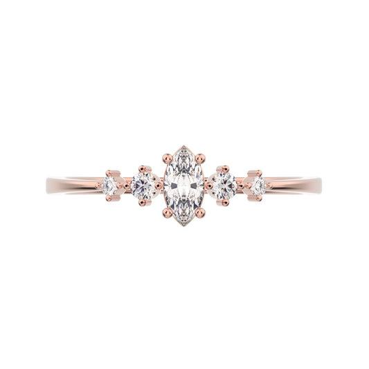 0.21 ct Marquise Cut Simulated Clear Diamond dainty Minimalist solitaire with accents halo simple 14K / 18K Solid Rose Gold everyday ring