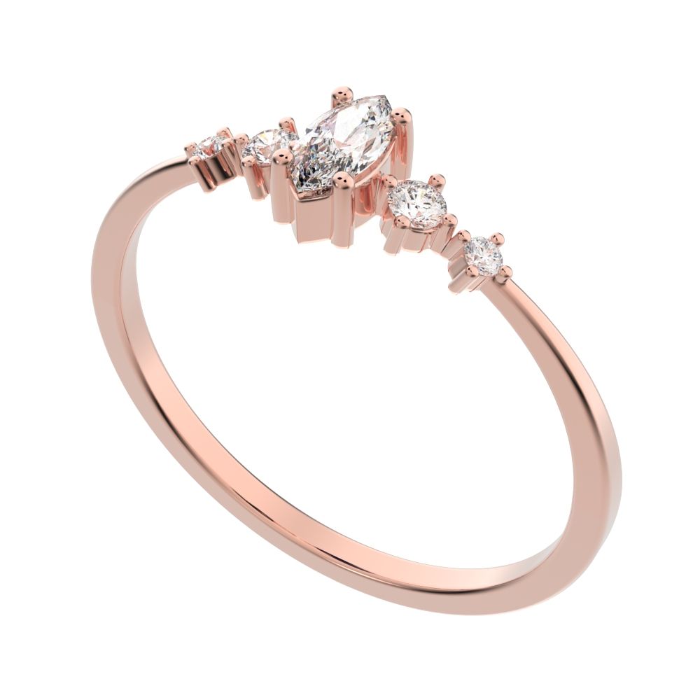0.21 ct Marquise Cut Simulated Clear Diamond dainty Minimalist solitaire with accents halo simple 14K / 18K Solid Rose Gold everyday ring