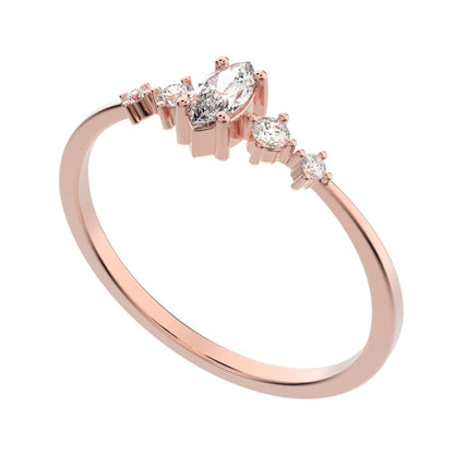 0.21 ct Marquise Cut Simulated Clear Diamond dainty Minimalist solitaire with accents halo simple 14K / 18K Solid Rose Gold everyday ring