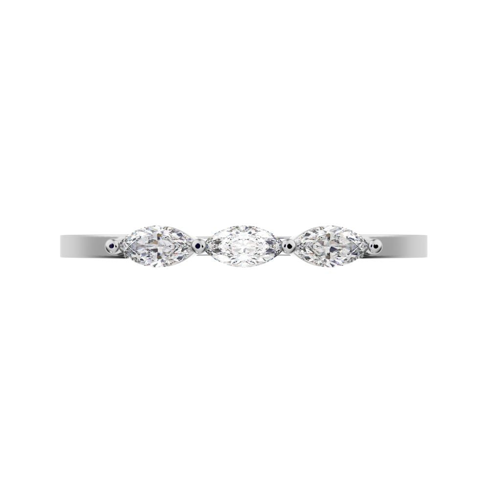 0.3Ct Marquise Cut Moissanite Minimalist solitaire with accents halo simple three-stone 14K / 18K Solid White Gold everyday wedding band