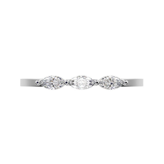 0.3Ct Marquise Cut Moissanite Minimalist solitaire with accents halo simple three-stone 14K / 18K Solid White Gold everyday wedding band
