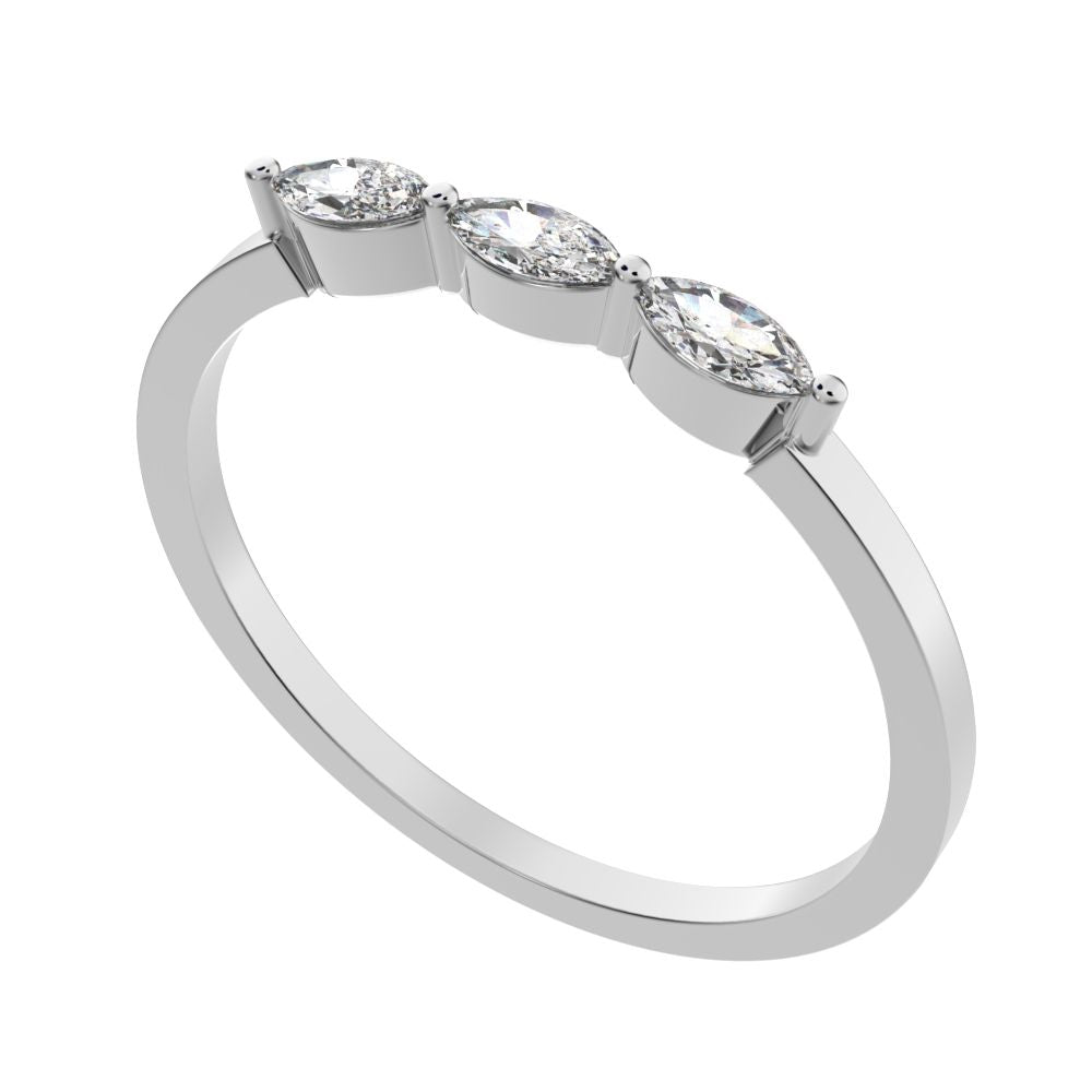 0.3Ct Marquise Cut Moissanite Minimalist solitaire with accents halo simple three-stone 14K / 18K Solid White Gold everyday wedding band