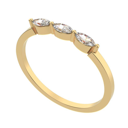 0.3Ct Marquise Cut Simulated Clear Diamond solitaire with accents halo simple three-stone 14K / 18K Solid Yellow Gold everyday wedding band